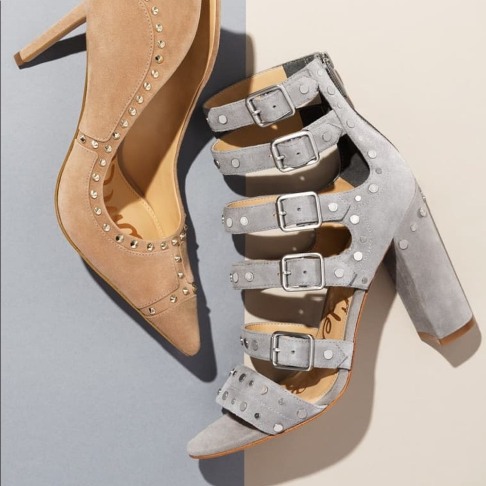 Sam Edelman Suede Studded Stacked Heel Sandal - image 1